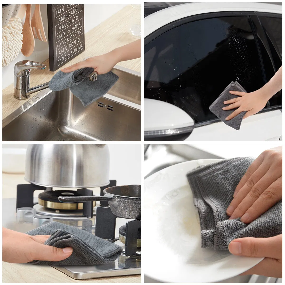 10PCS Black Microfiber Kitchen Cleaning Cloths Towels Milk Tea Shop Coffee Machine Special Rag Household Cleaning Towel