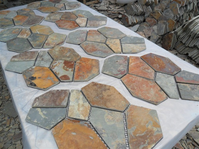 Granite Cobble Gray/Black/Gold/Rusty Landscape Paving Stone Flagstone with Net