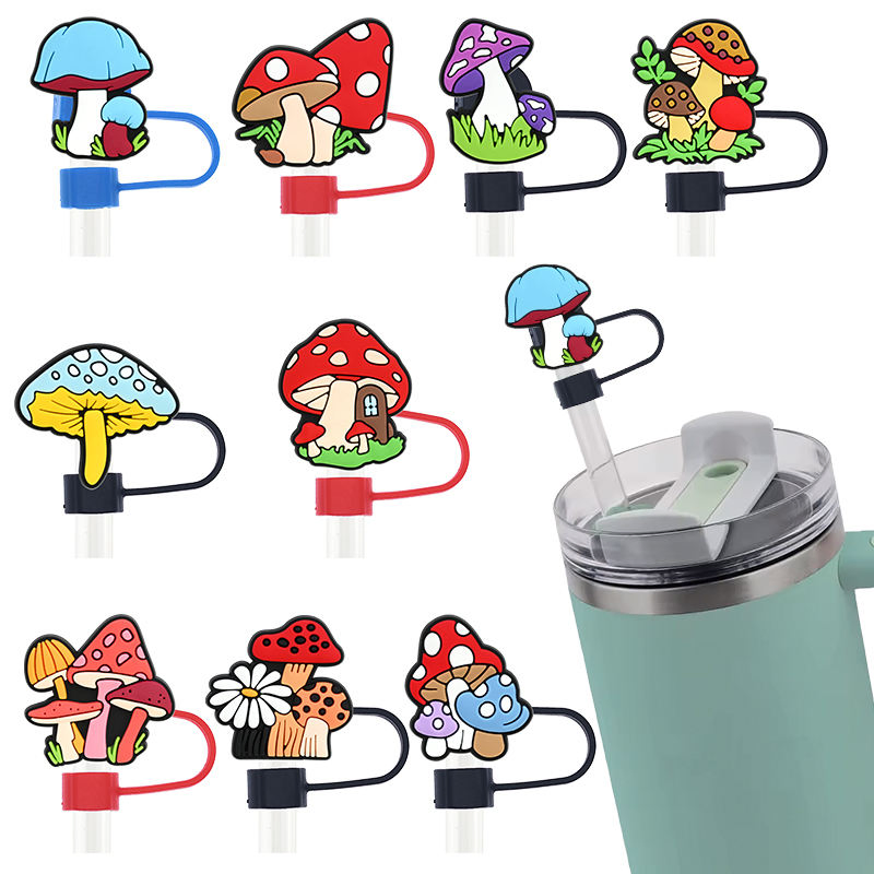 Vibrant Mushroom Drink Cup Covers with Whimsical Straw Toppers