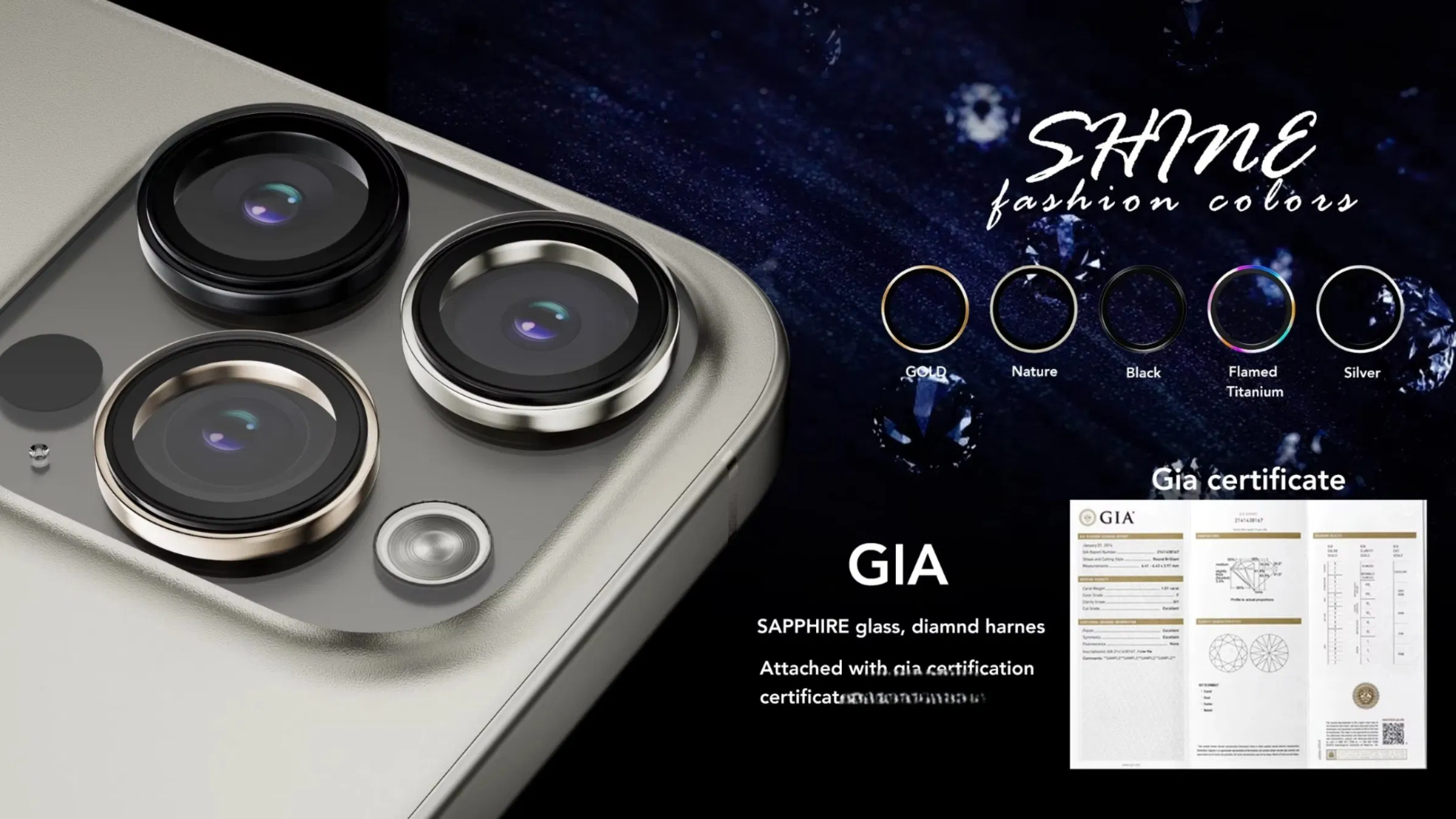 Защитное стекло для камеры iPhone 16 Pro/Pro Max, сапфировое