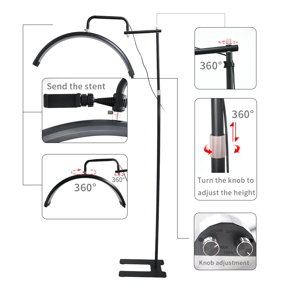 28-Inch Half-Moon Beauty LED Lamp&U-Shapde Medical Multi-Pole Floor Lamp for Beauty Salon