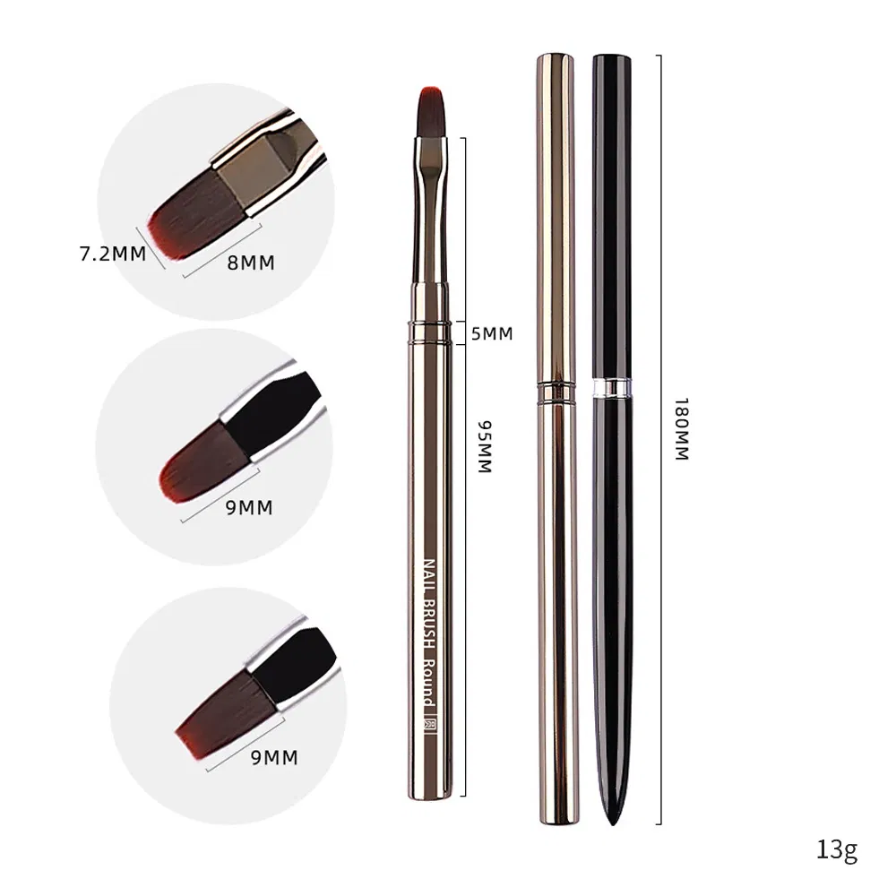 Flat 3D Painting Nail Art Brush Kolinsky Acrylic Metal Handle UV Gel Nails Brushes Polish Manicure Spatula Pen