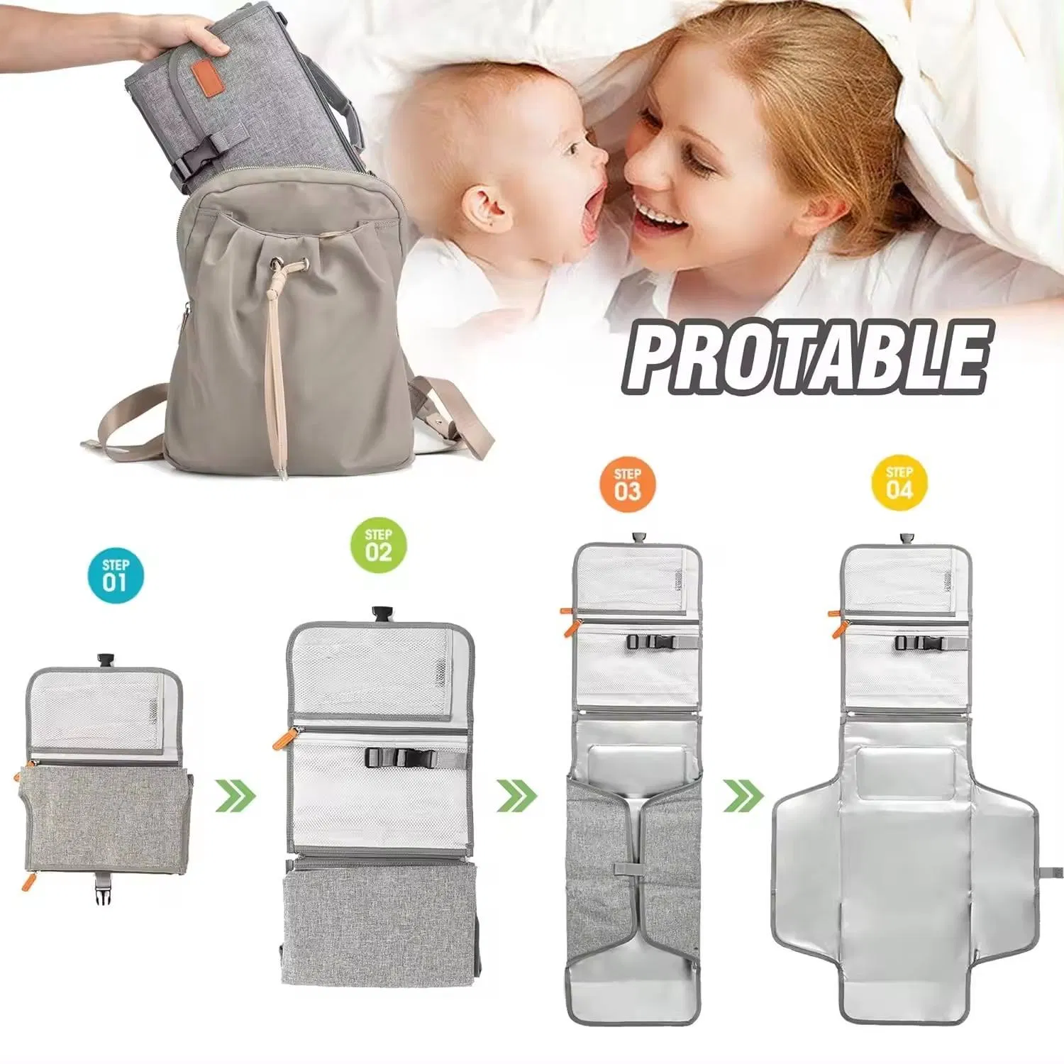 Hot Selling Travel Baby Portable Change Mat Bag Waterproof Baby Diaper Changing Travel Stylish Functional Customizable Logo