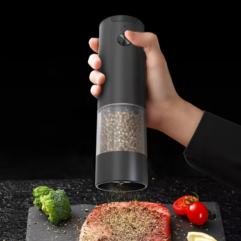 Electric Salt and Pepper 2 Grinder Set with Base Adjustable Coarseness, LED Light, Refillable Automatic Spice Mill