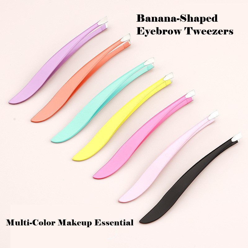 Slanted Precision Tip Crescent Eyebrow Shaping Facial Hair Splinter Removal Banana Tweezers