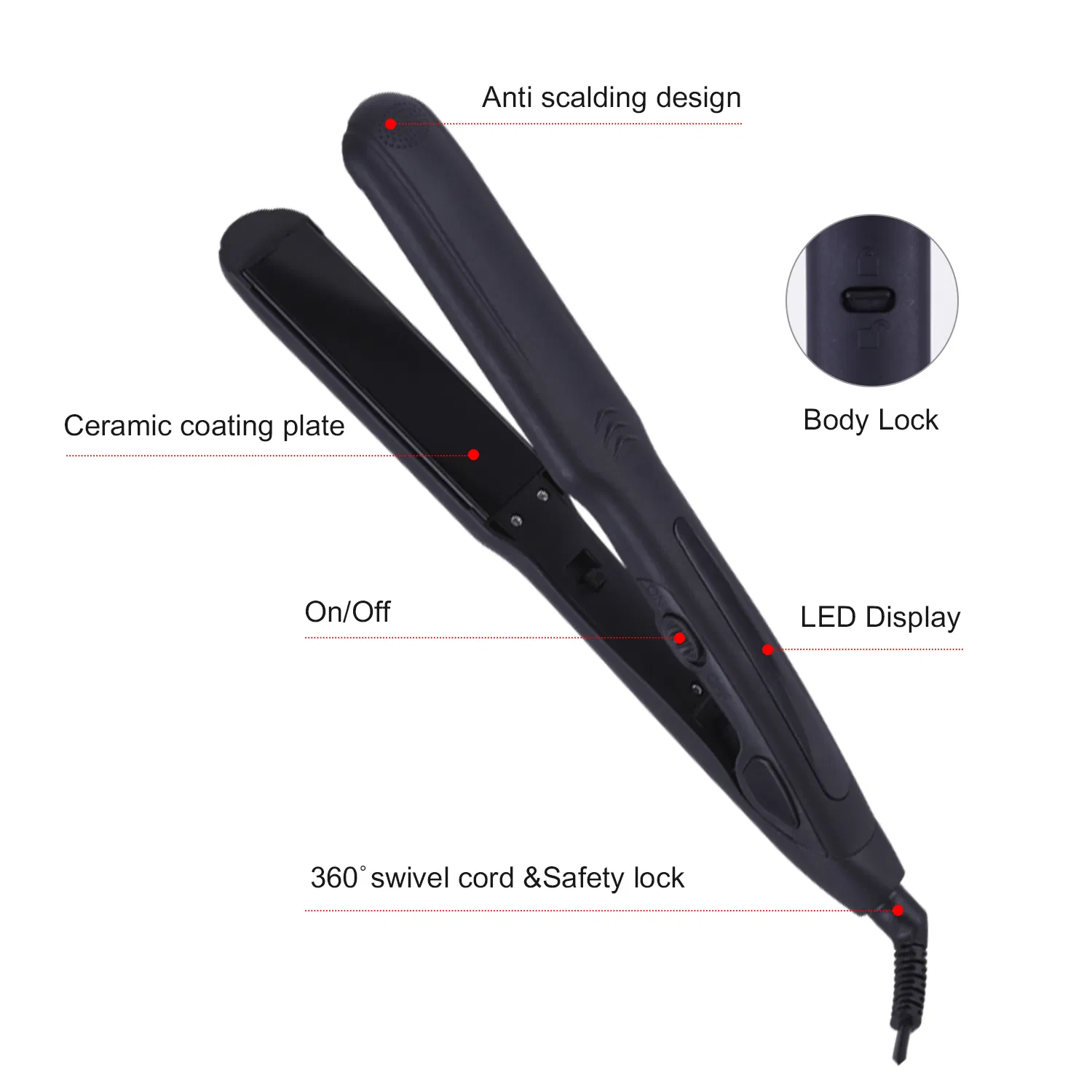 Wide Plate Hair Straightening LED Professional Hair Straightener