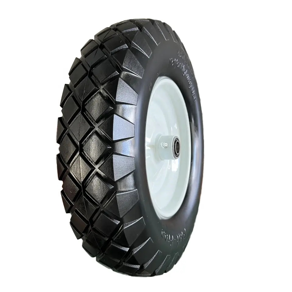 4.00-8 Solid Polyurethane Hand Trolley Wheel Heavy Duty PU Foam for Construction Industrial Wheelbarrow Use New Condition