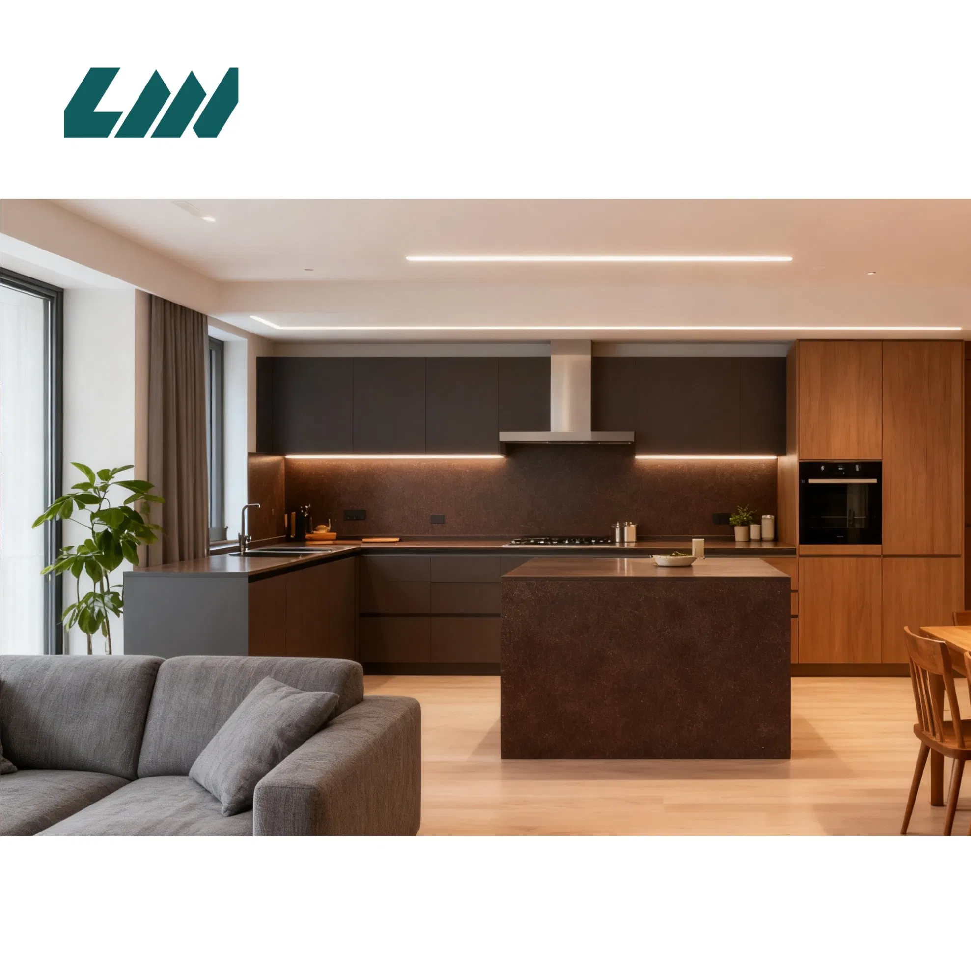 White Quartz Countertop, Engineered for Compatibility with Wooden Kitchen Islands