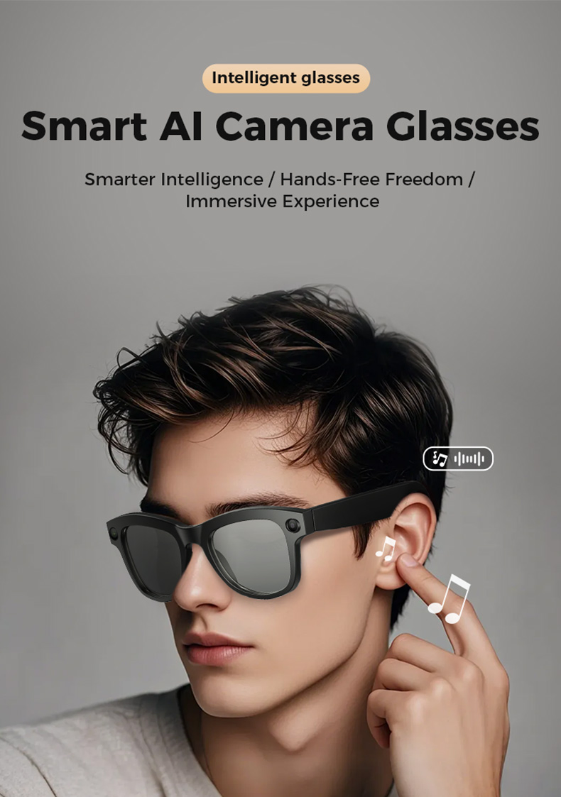5MP HD Ai Smart Glasses - Photo & Video Capture, 1080P Video Streaming, Real-Time Interpretation, Music Playback, Bluetooth, Conference Calls, Outdoor Travel Su