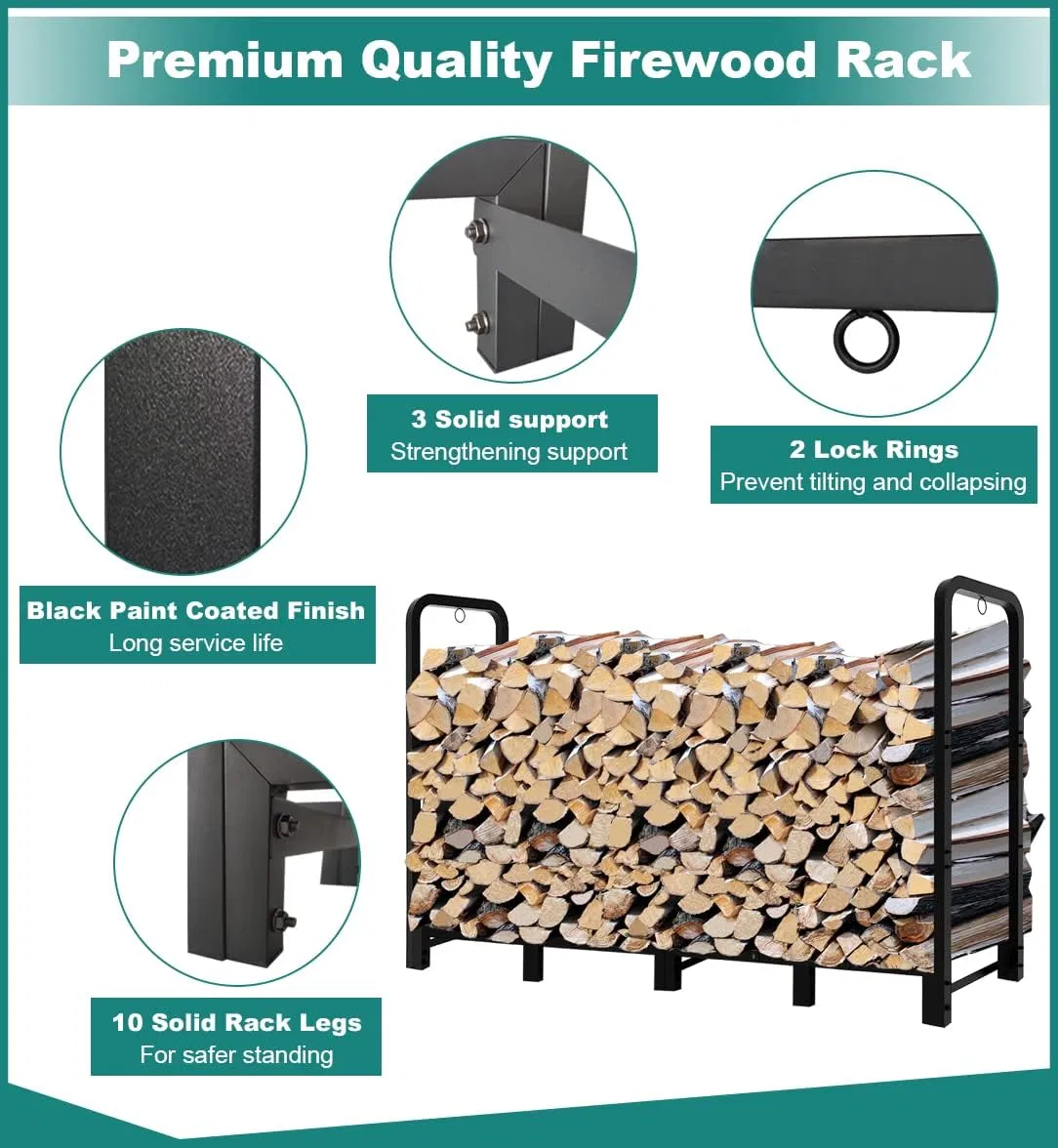 8FT Outdoor Firewood Rack Holder for Fireplace Wood Storage, Adjustable Fire Log