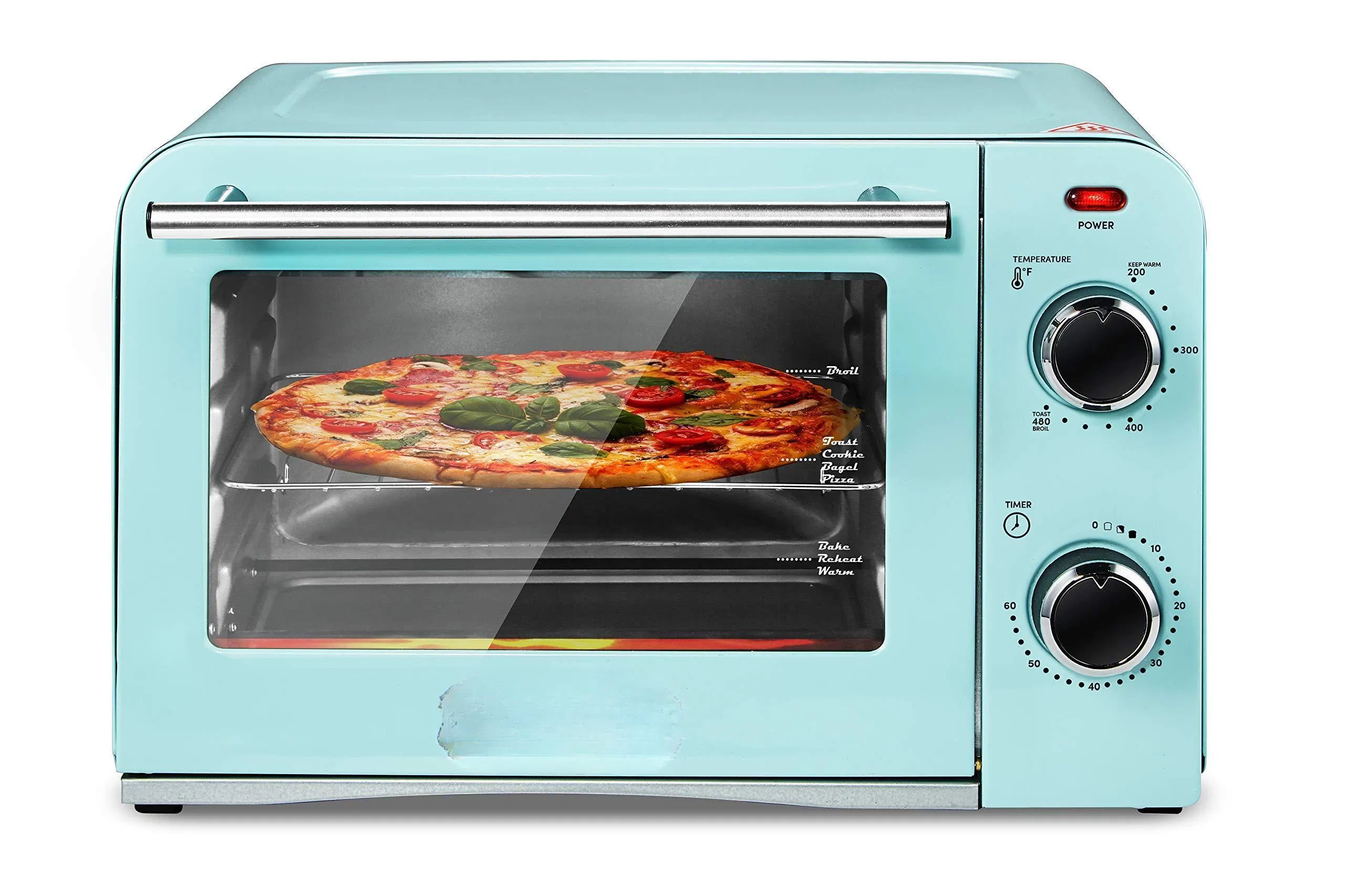 Bake Toast Pizza Temperature Control Timer 1000W Diner Retro Countertop Toaster Oven