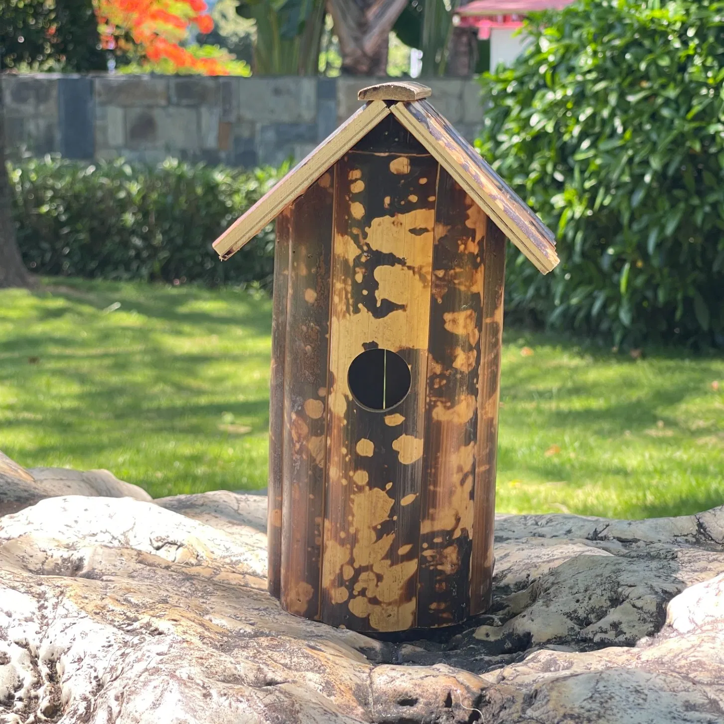 Bamboo Bird House for Finch Bluebird Cardinals Outdoor Gardening Hanging Birdhouse