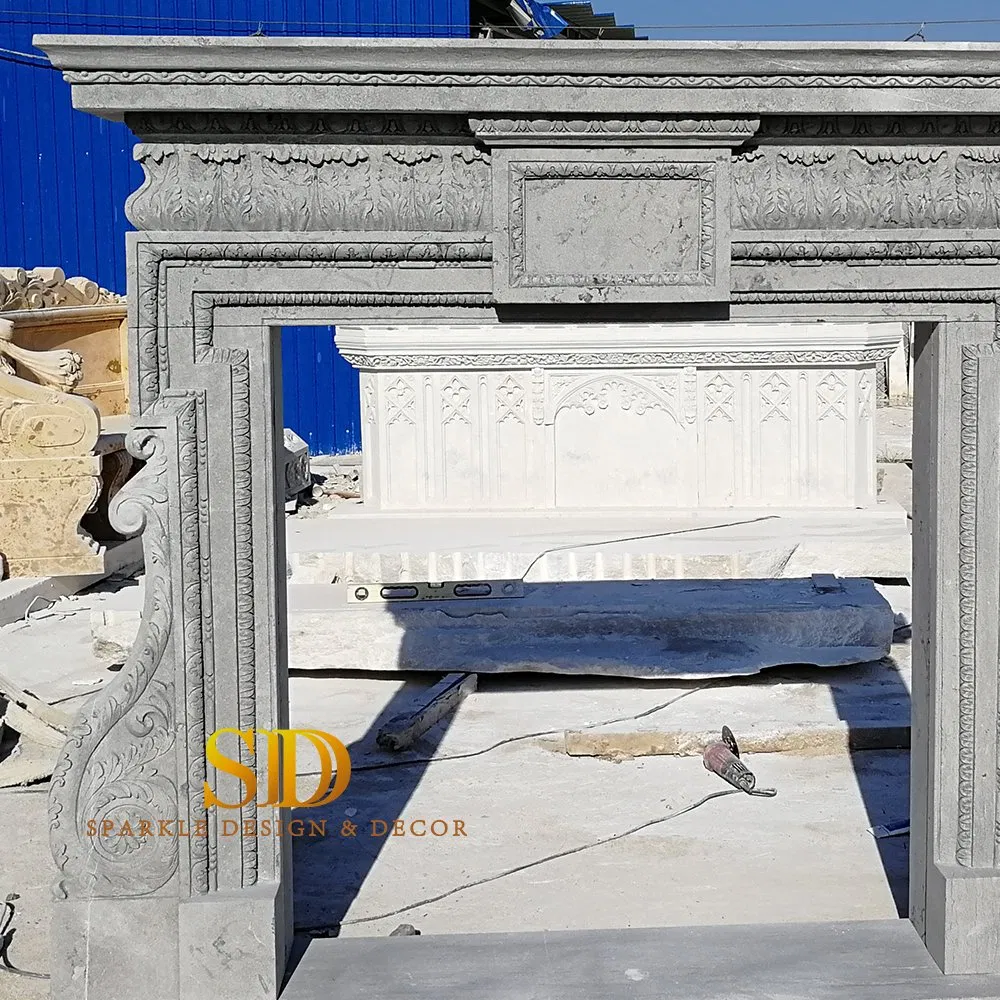 Factory Good Price Grey Marble Fireplace Shelf Stone Fireplace Mantel for Outdoor Decoration