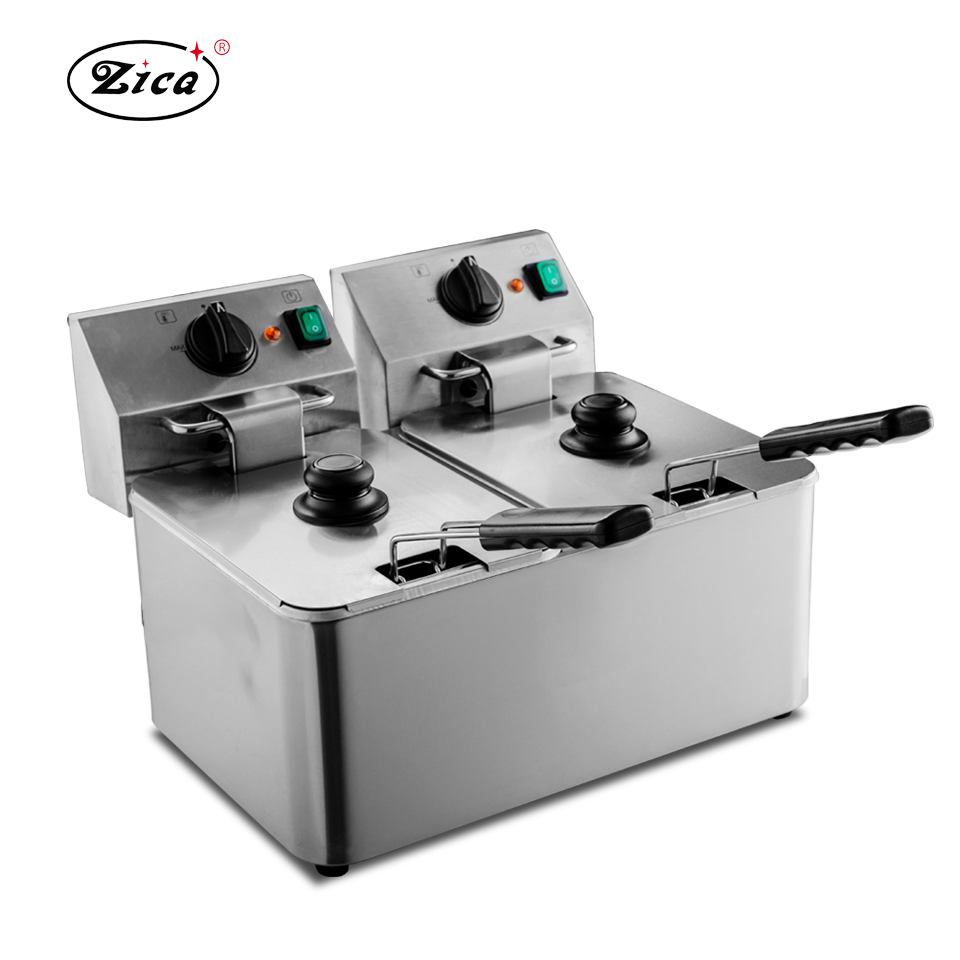 HDF-12+12 Commercial Electrical Stainless Steel Deep Fryer, Double Tank 12+12L Oil Capacity