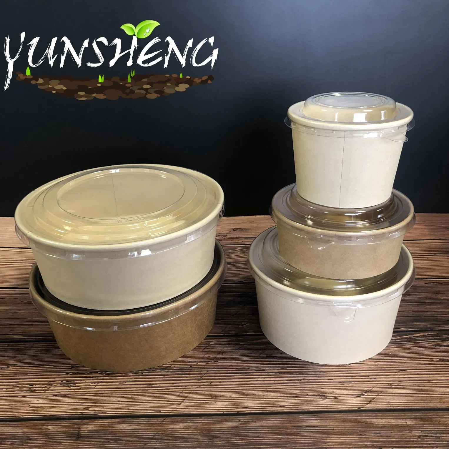 Disposable Compostable Salad Bowl Kraft Paper Bowl with Lid