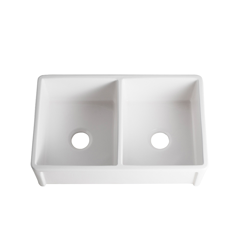 Factory Price New Arrival Apron Front Double Bowl Ceramic White Porcelain Kitchen Sink