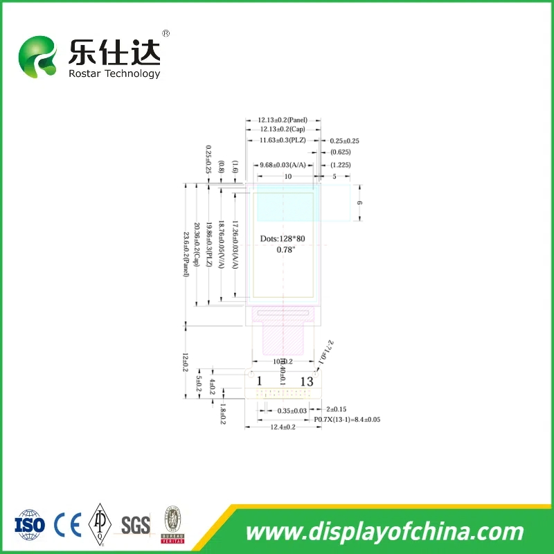 OLED дисплей 0.78 дюйма 128x80 точек, белый, SH1107