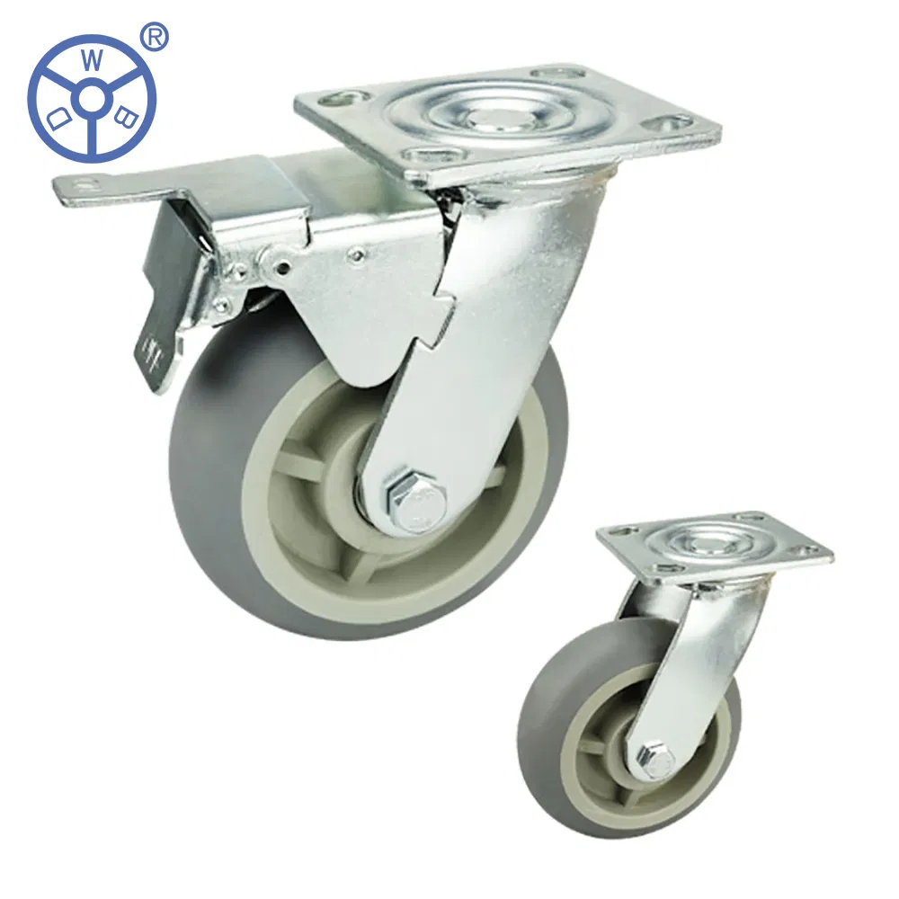 Wbd Swivel Double Ball Bearing4 5 6 8 Inch American Style Heavy Duty Grey TPR Caster Wheels 100 125 150 200mm