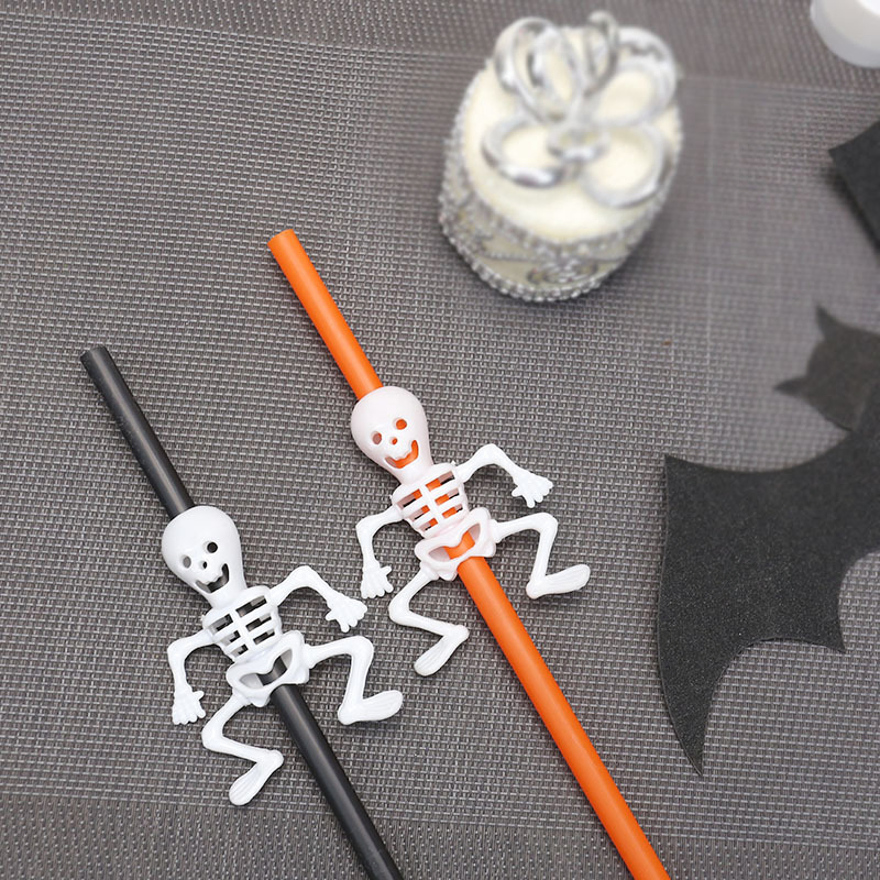 High Quality Eco-Friendly Personalized Party Decorated Funny Plastic Straws Skeleton Pumpkin Drinking Straw