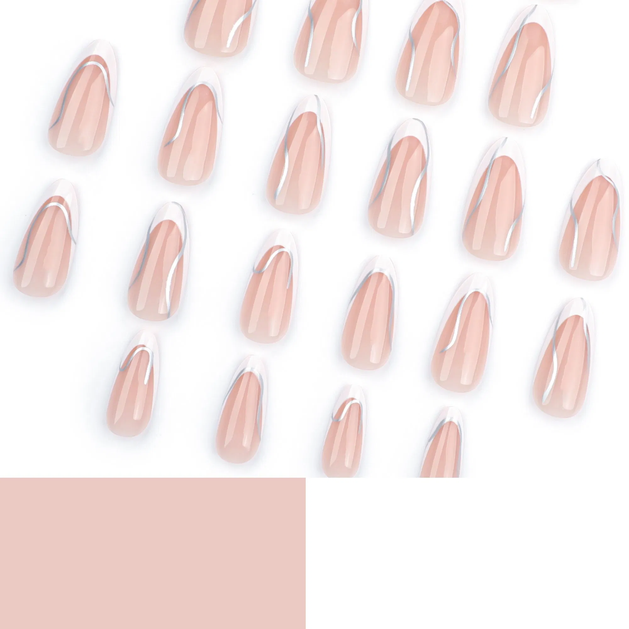 Wholesale Simple Printed French Almond False Finger Nails 5mins Wearable Nails