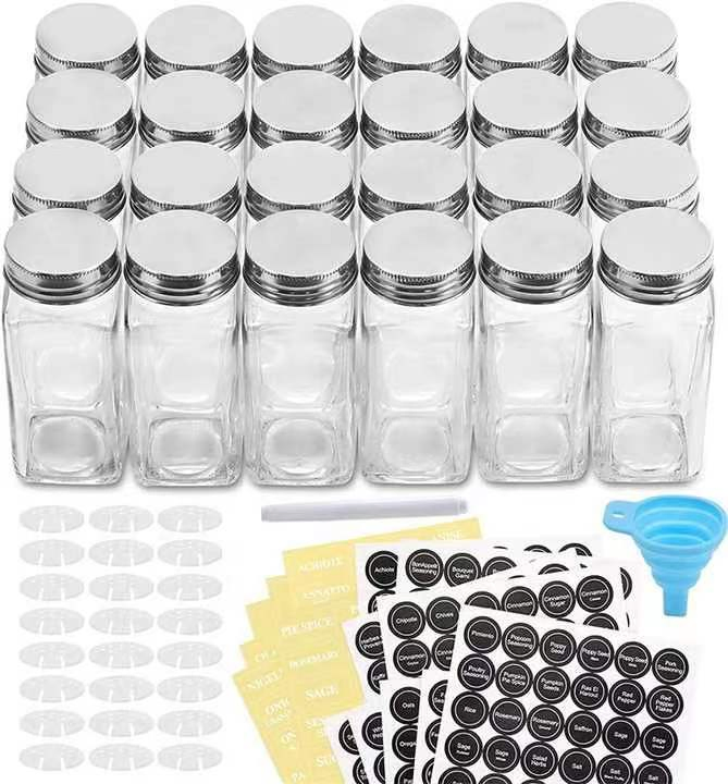 Kitchen Accessories 120ml Square Glass Spice Jar with Sliver Lid and Shaker