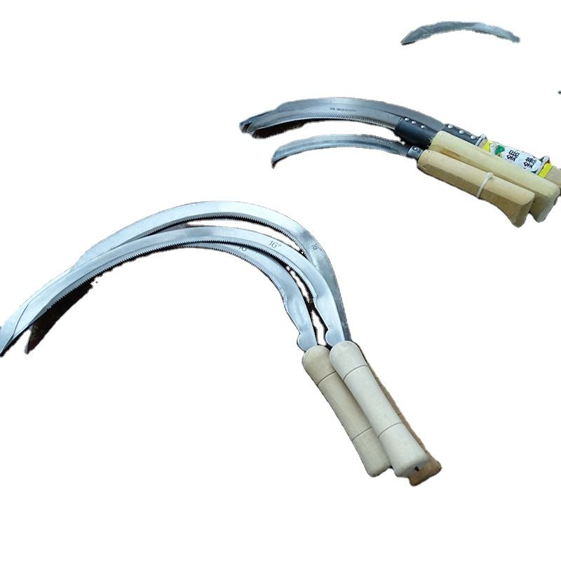 Farming Hand Tools Steel Grass Tooth Garden Sickle with Wooden Handle