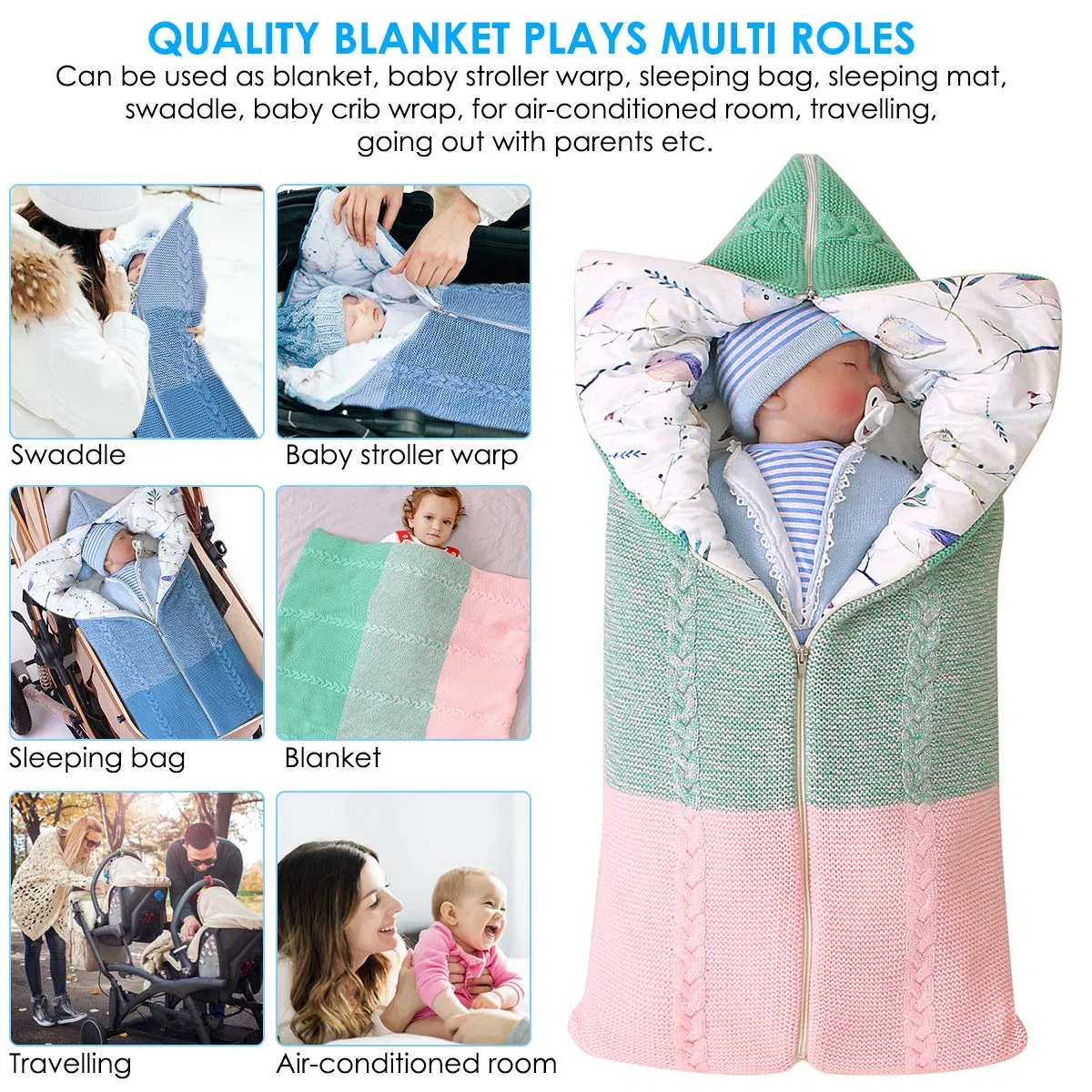 New Design Newborn Baby Swaddle Blanket Multifunction Stroller Wrap Sleeping Bunting Bag