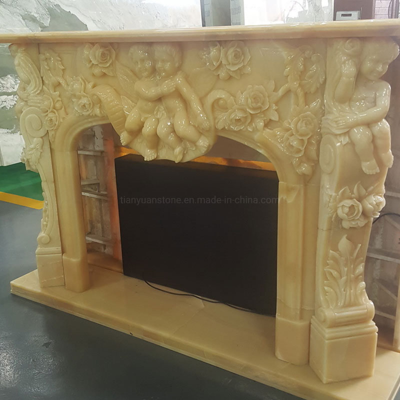 Elegant Hand Carved French White Marble Fireplace