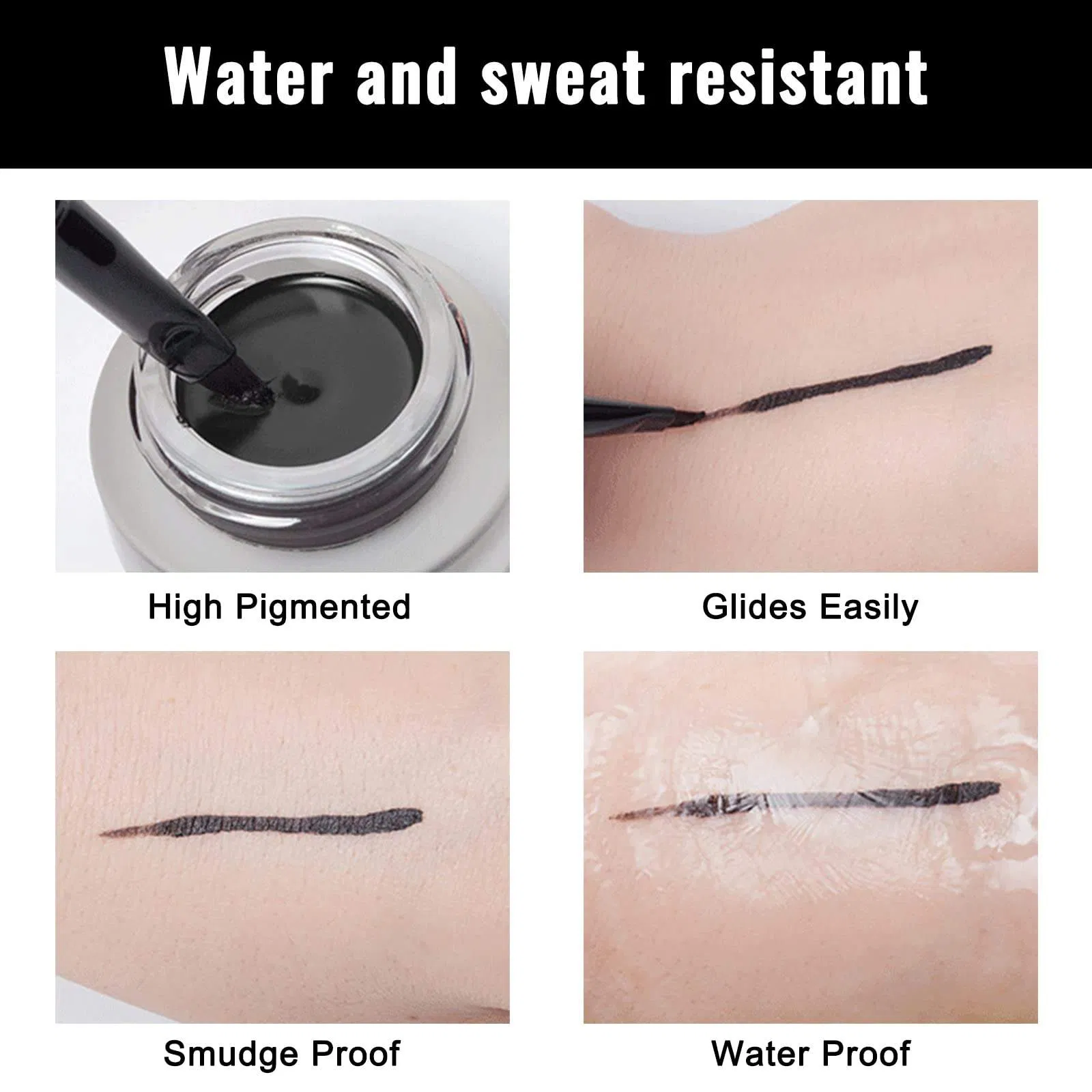 Black Gel Cream Eyeliner Waterproof Long Lasting High Pigment Smudge Proof Eyeliner