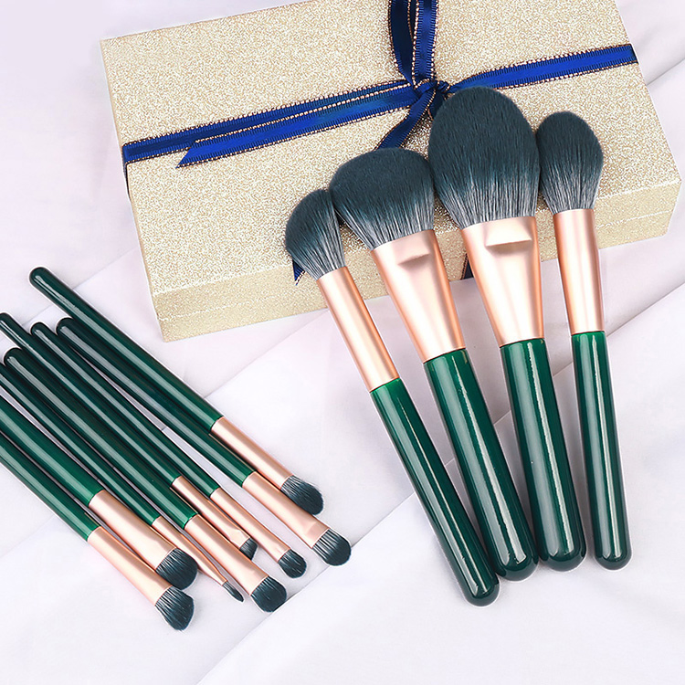 12PCS Set Green Color Makeup Brushes Portable Beauty Tools High-Grade Wooden Handle Makeup Brushes
