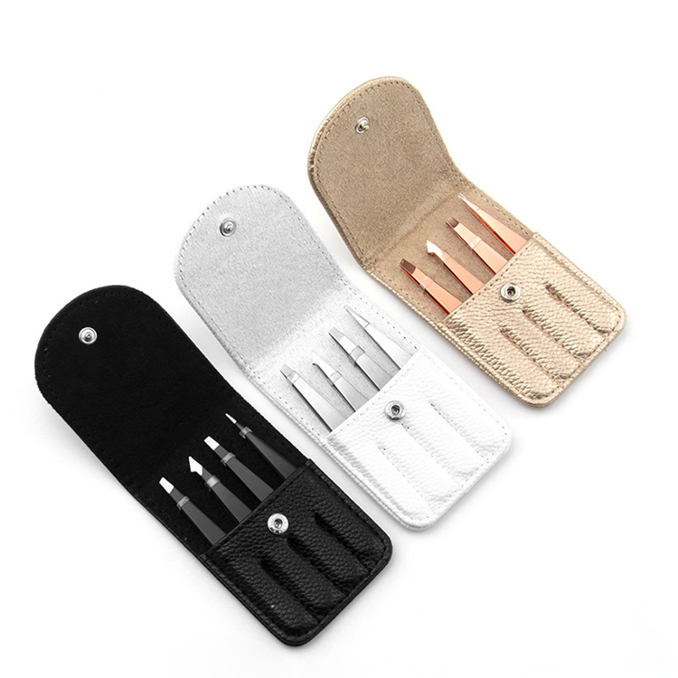 Colorful Eyelash Tweezers 4 Piece Set Custom Lady Design Stainless Steel Eyebrow Tweezers Set Private Label Eyebrow Tweezers