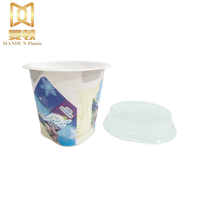 Plastic Yogurt Ice Cream Cup Tub Packaging Containers Customized Cakes Containers Custom Plastic Food Grade Iml Printed 100ml