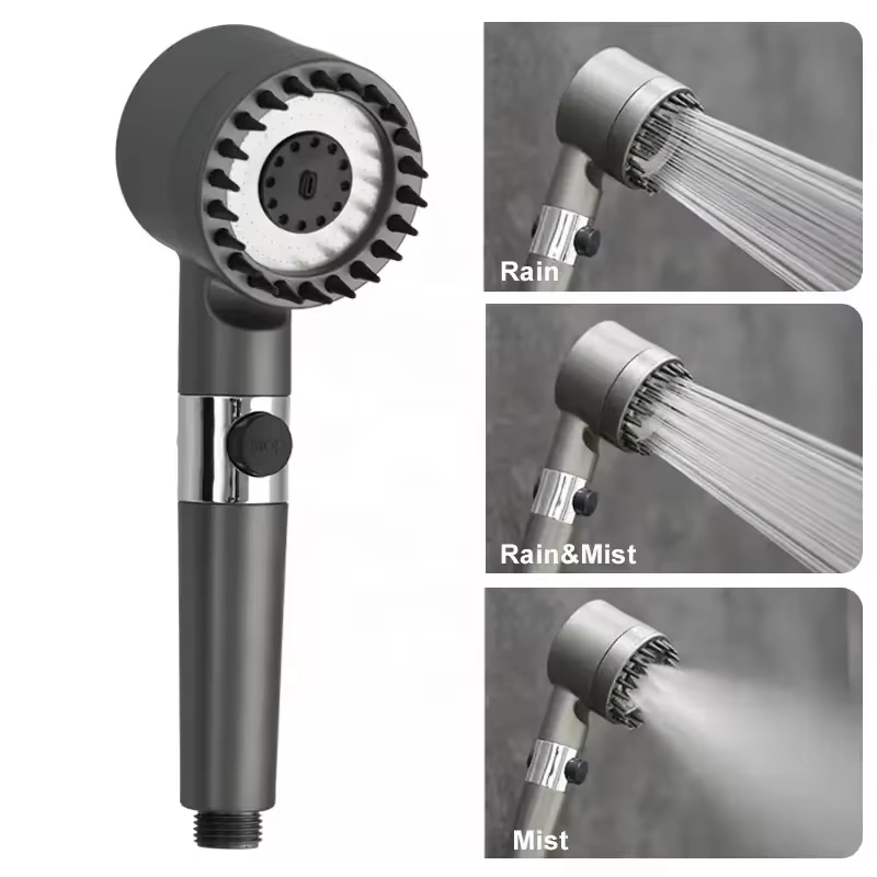 Bathroom Pressurized Shower Head High-Pressure 3 Features Handheld Filter Sprayer