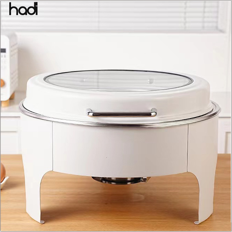 Hydraulic Catering Equipment 6L Stainless Steel White Marble Chafing Dish with Glass Window Arabic Buffet Food Warmer for Catering