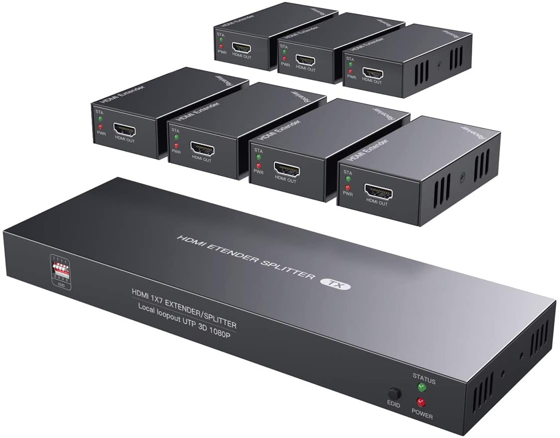 HDMI-сплиттер 1x7 по витой паре до 50 м с PoC