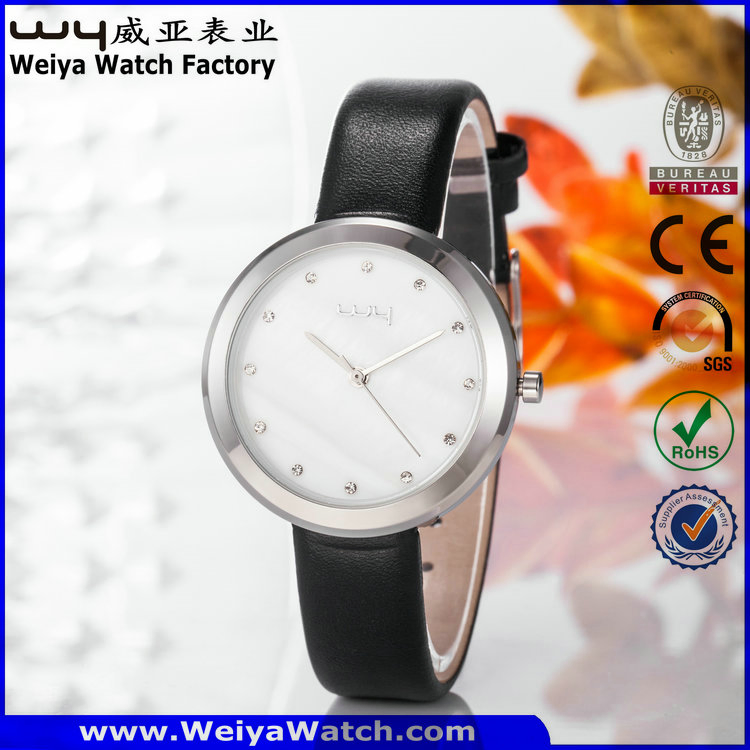ODM Casual Factory Leather Strap Quartz Ladies Wrist Watch (Wy-060C)