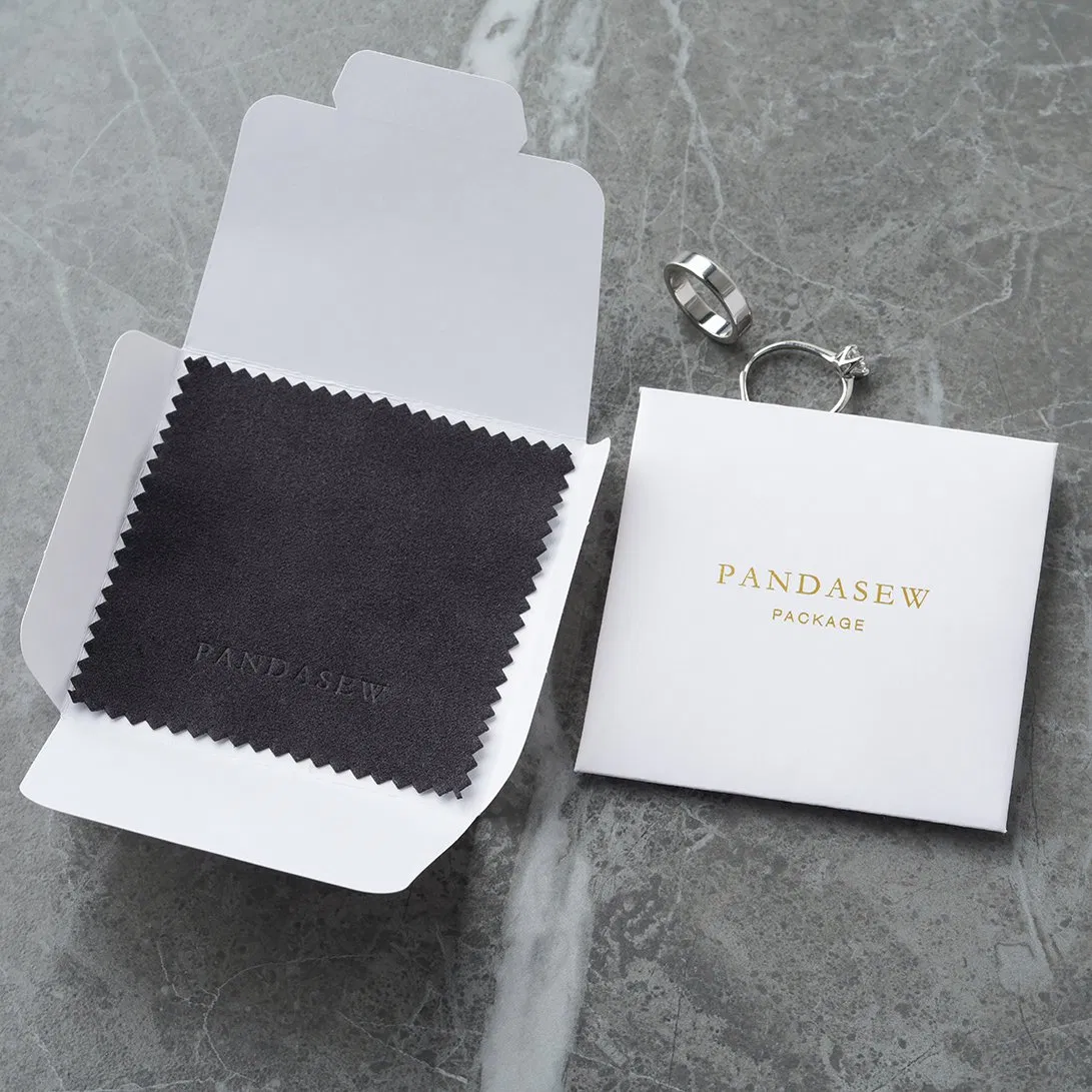 Pandasew Wholesale 8X8cm Custom Logo Printed Gray Black Pink Silver Polishing Cloth White Package