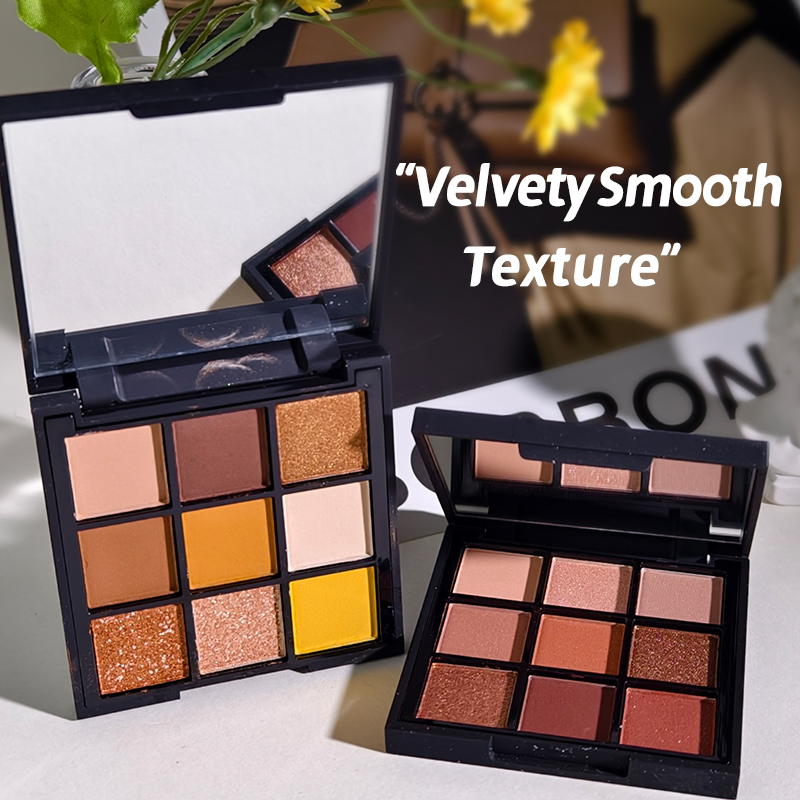 Makeup Contouring Shiny Nude Glitter 9 Colors Eye Shadow Palette with Mirror