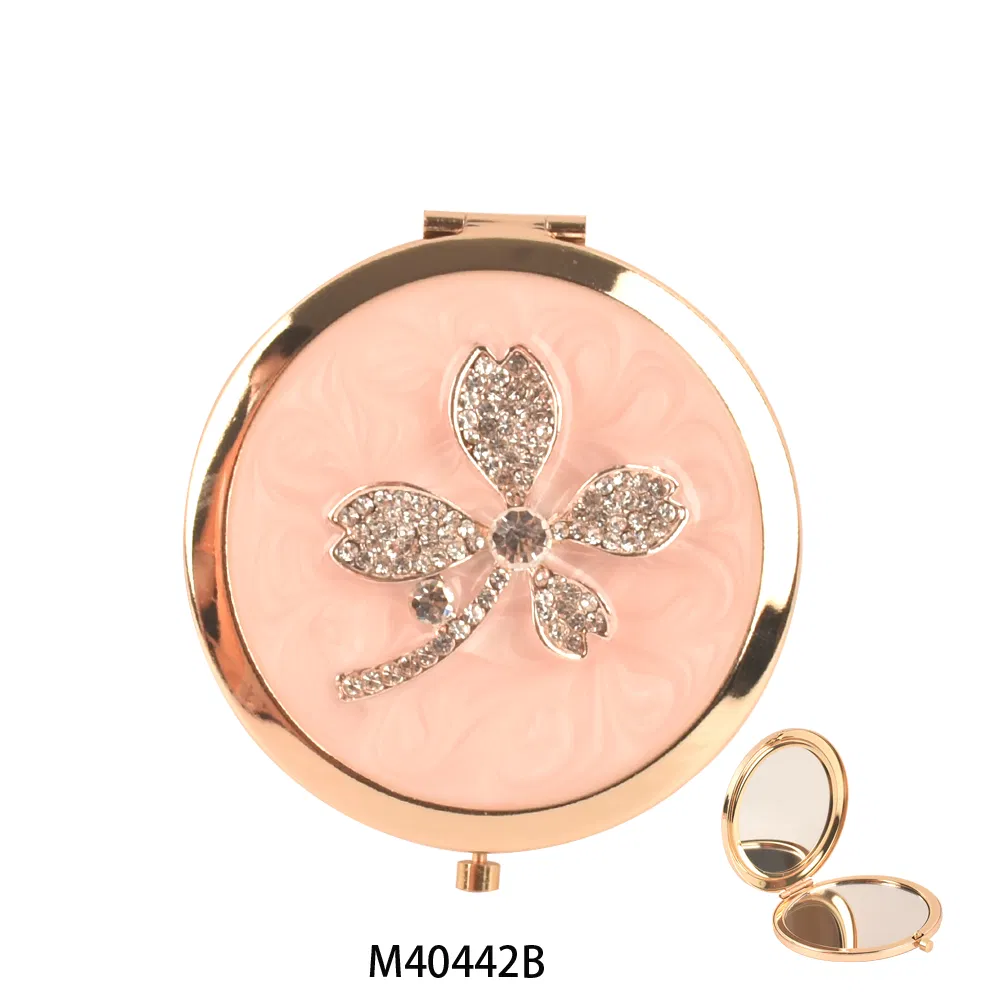 2025 High Quality Luxury New Design Circle Zinc Alloy Gold Diamond Compact Mirror