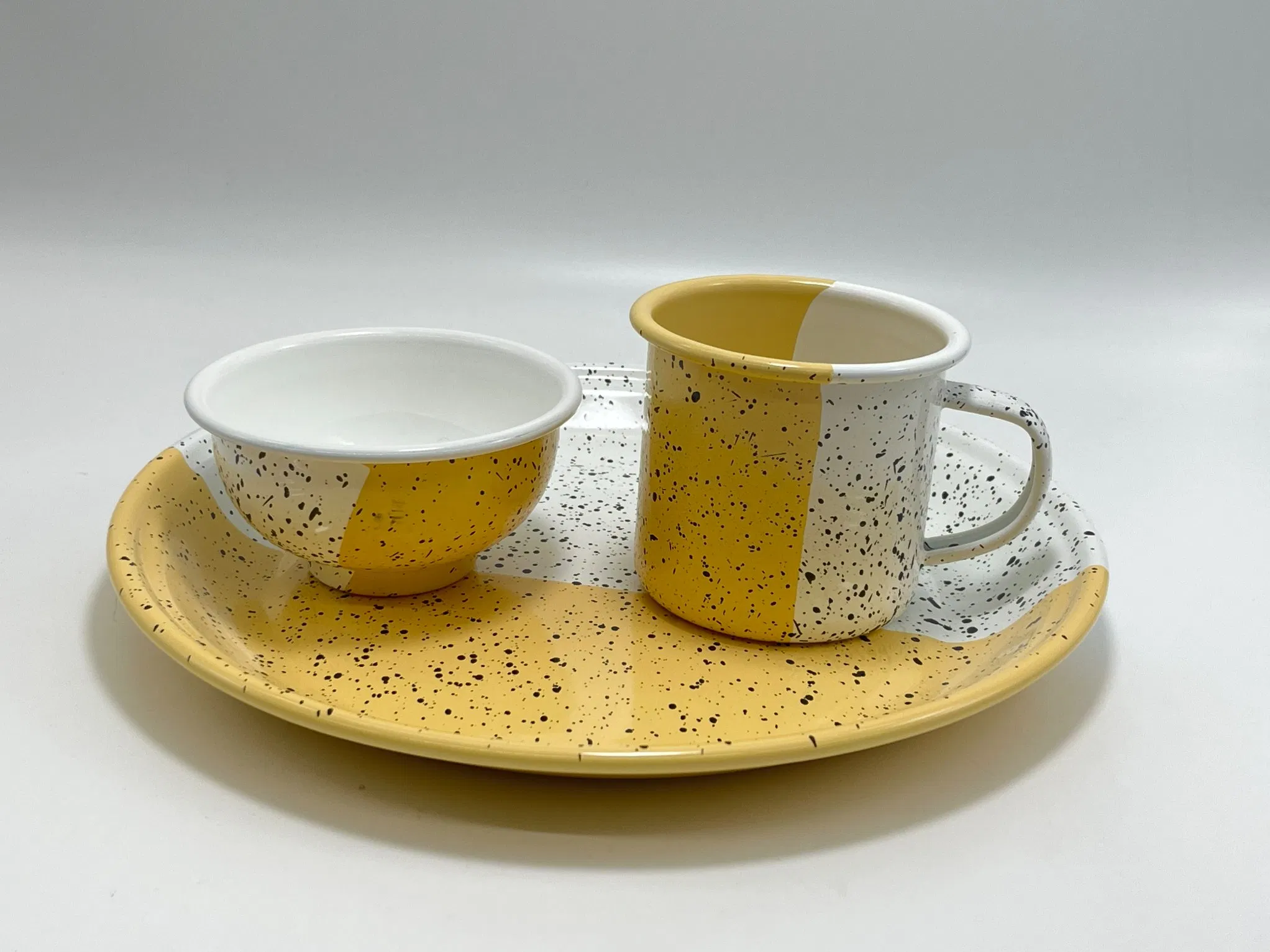 Enamel Plate Bowl Mug Set Dinnerware Set Marble Speckle Coating