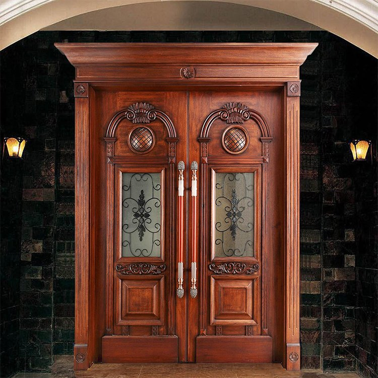 Outdoor Modern Double Solid Wood Door Design Exterior Security Wooden Main Entrance Doors