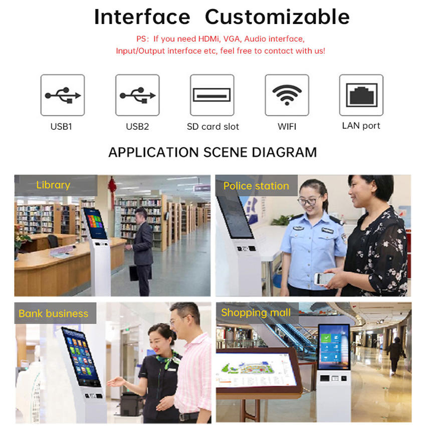 White Slanted 21.5 32 Inch Android Linux Touchscreen Self Ordering Kiosk
