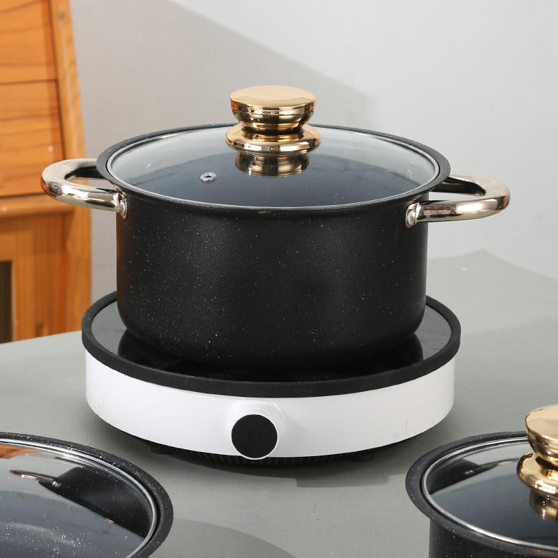 8-Piece Thicken Marble Coated Non-Stick Cookware with Gold-Plated Handle Cookware Kitchenware