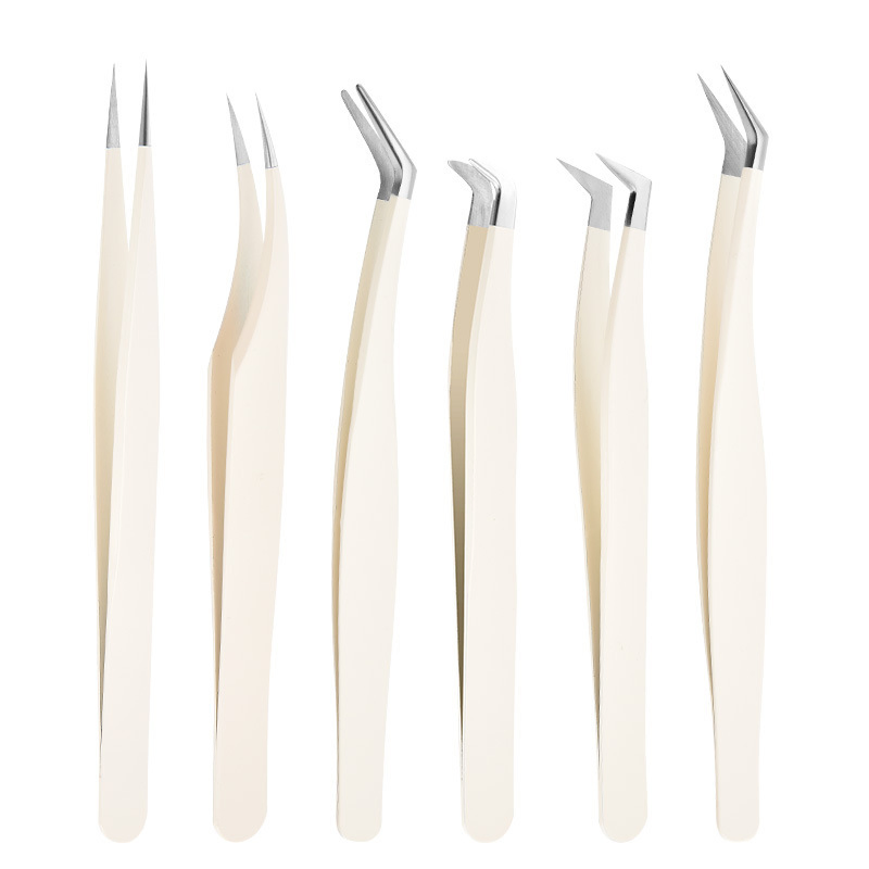 Professional High Precision Milky White Straight Curved Tips Lash Eyelash Extension Tweezers
