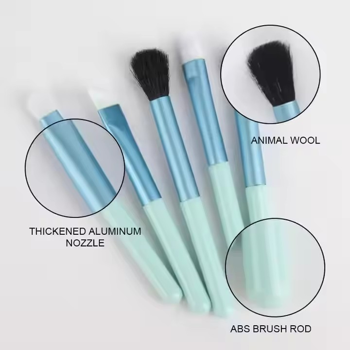 Wholesale 6 in 1 Makeup Brush Set with Cosmetic Mirror Portable Cosmetic Brush with Storagebucket Makeup Mirror Logo Custom