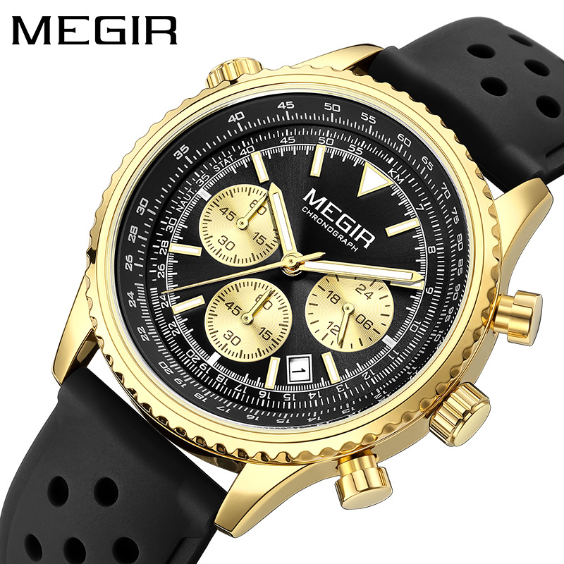 Hot Brand Megir 2236 Round Leather Band Watch Men's Business Quartz Watch
