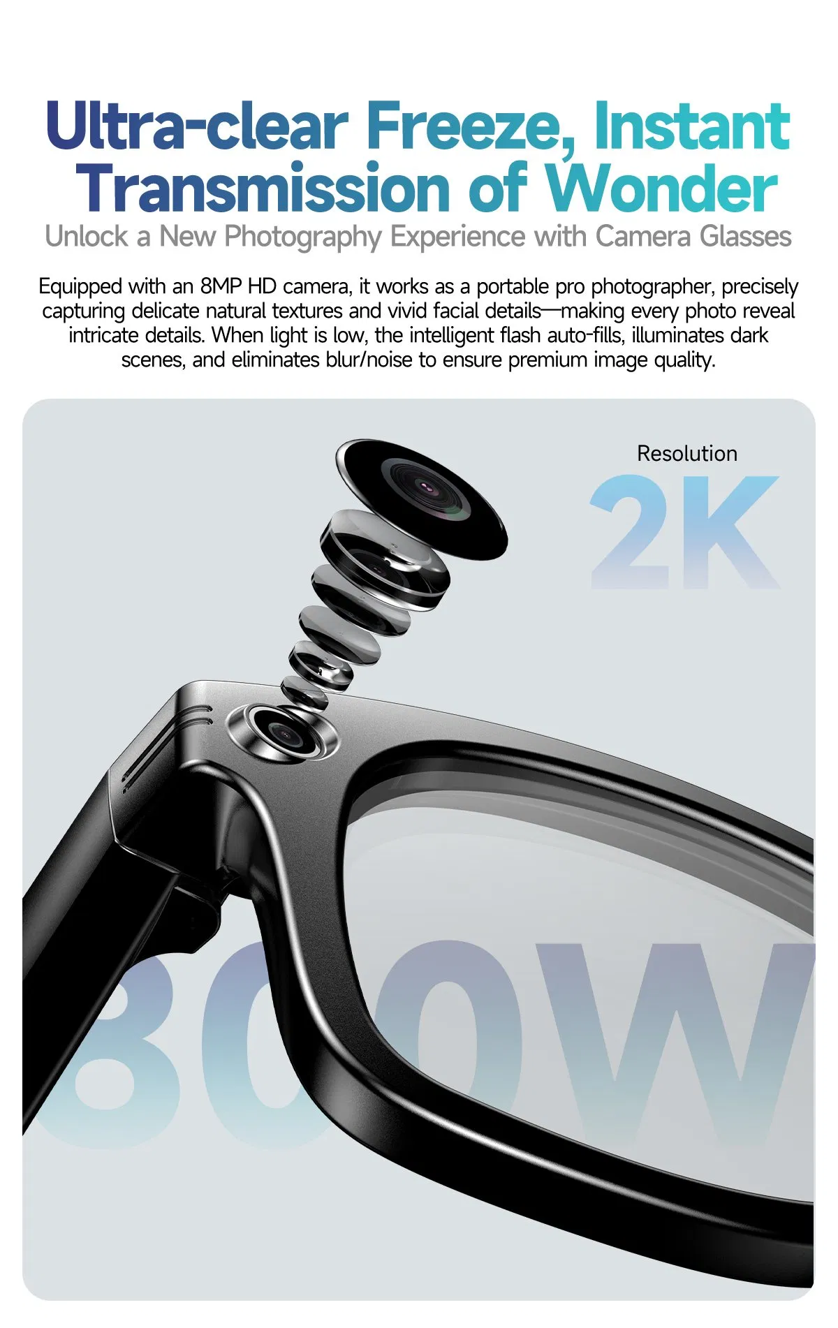 Dual Microphone Noise Reduction, Call Noise Reduction, Intelligent Voice Assistant, Smart Glasses