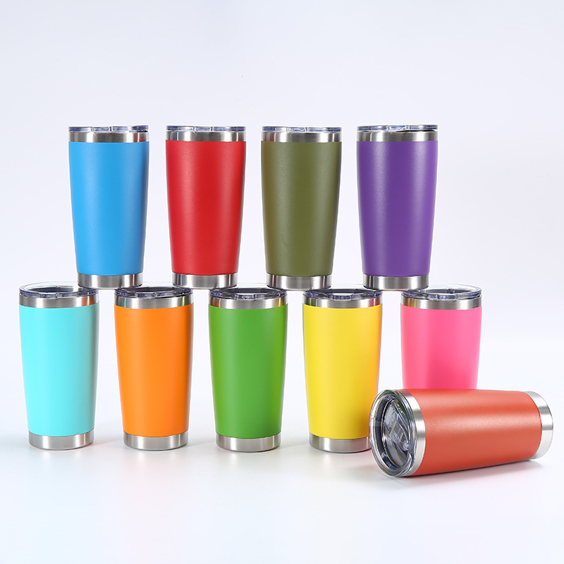 Custom Logo Printing 20 30 Oz Powder Coated Insulated Vacuum Thermal Tumbler Stainless Steel Cups Travel Mugs with Straw