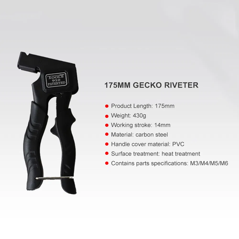 Bt-910 Professional Gecko Riveting Tool High Quality 175mm Hand Riveter Hand Riveter Threaded Insert Tool Rivet Gun Cordless Riveter