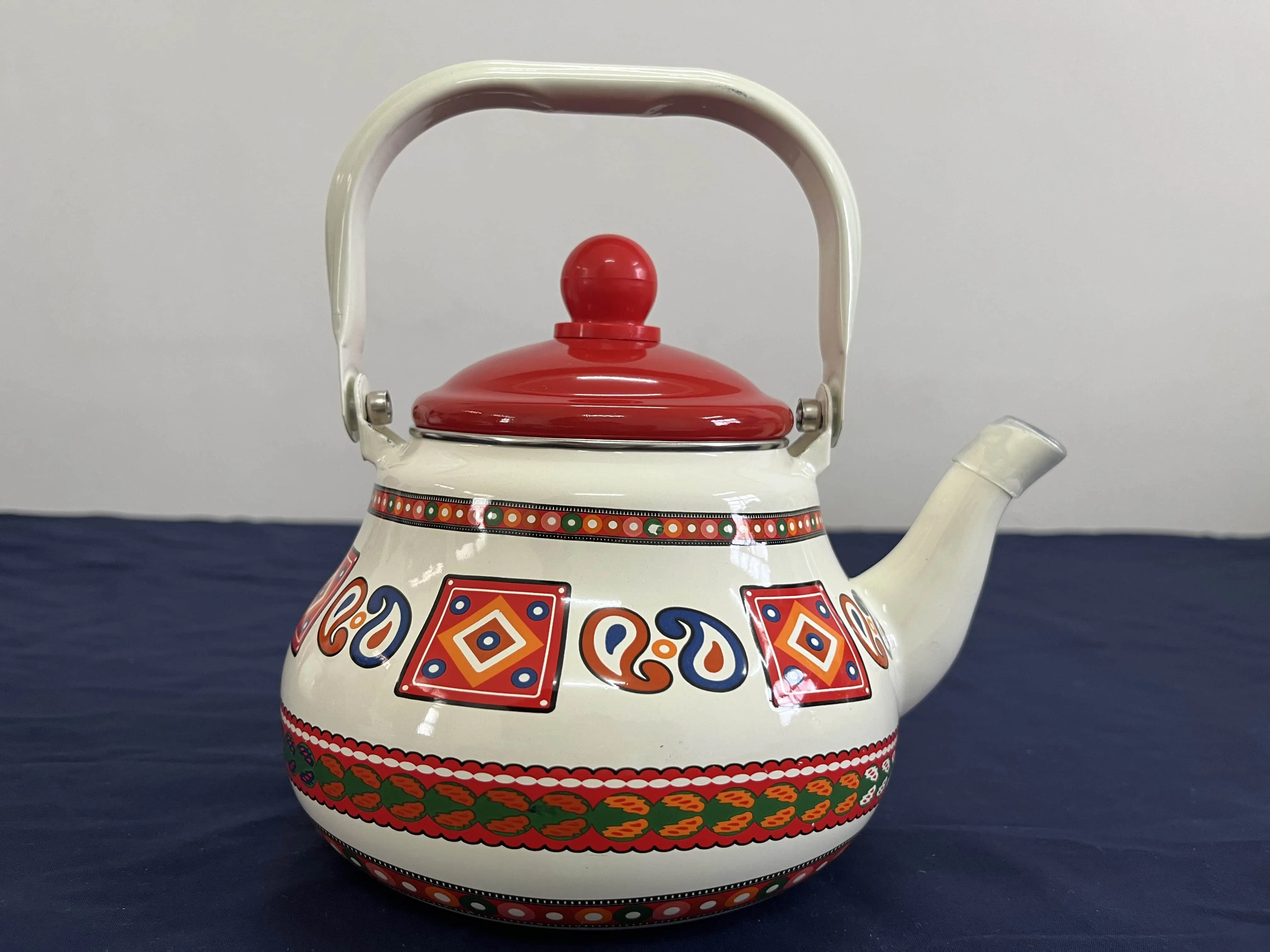 Hot Wholesale Milk White Enamel Pot with Red Lid